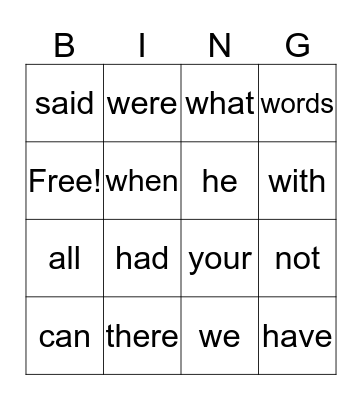 Daniels Sight Words Bingo Card