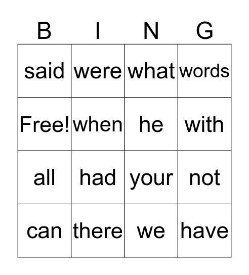 Daniels Sight Words Bingo Card
