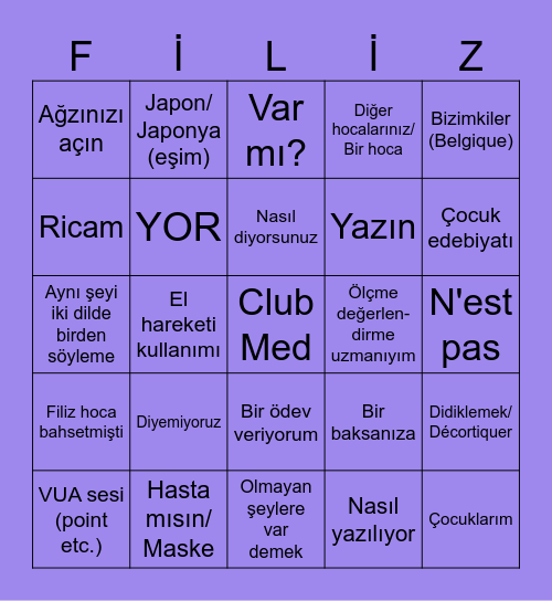 Filiz Bingo Card