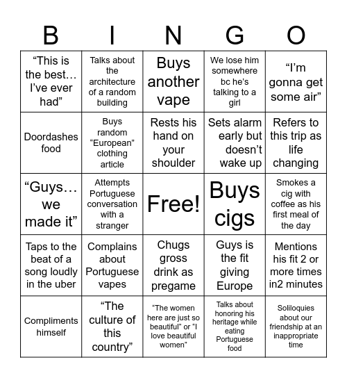 Andrew Bingo Card
