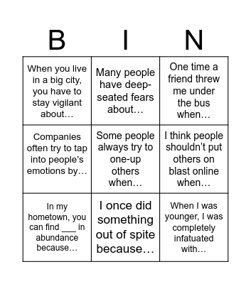 Untitled Bingo Card