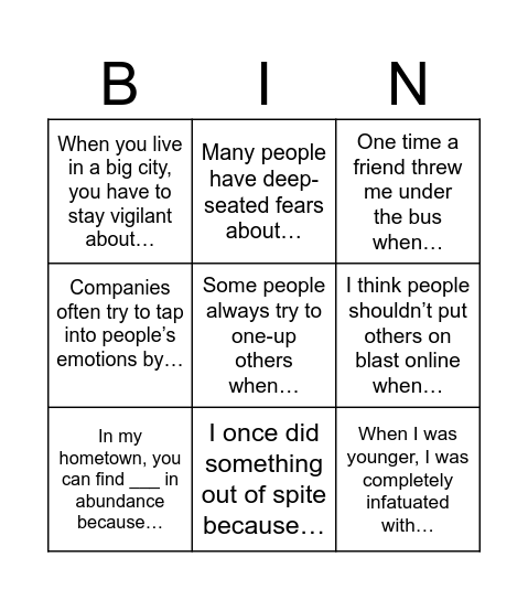 Untitled Bingo Card