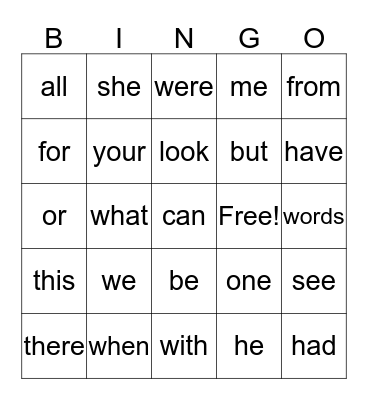 Daniels Sight Words Bingo Card