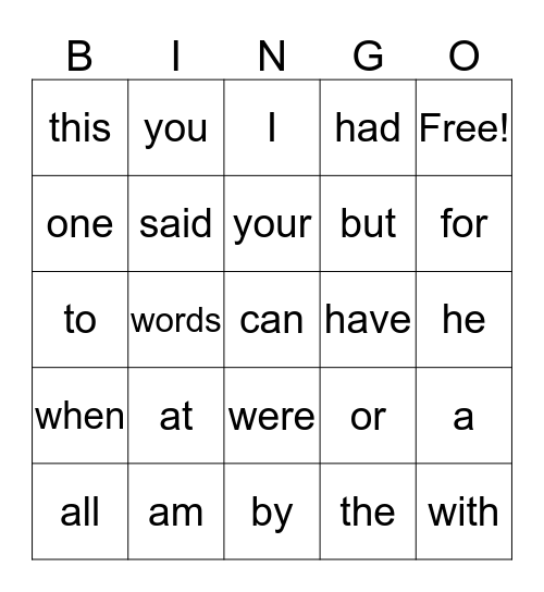 Daniels Sight Words Bingo Card