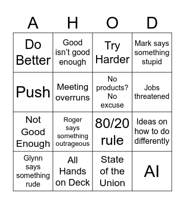 Business Update Bingo Card