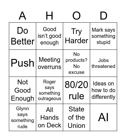 Business Update Bingo Card