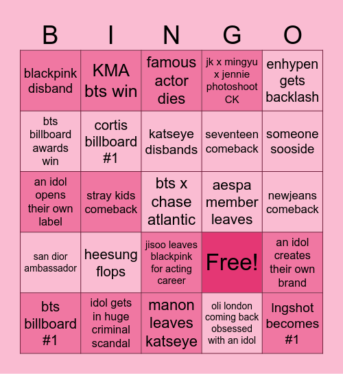 Kpop 2026 Bingo Card