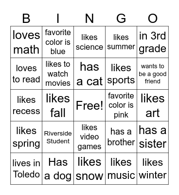 3rd Grade Connections Bingo Card
