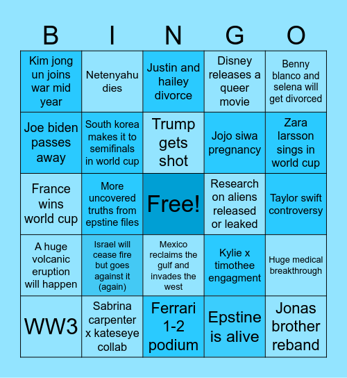 2026  bingo card Bingo Card