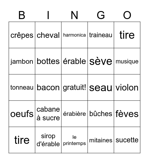 La cabane à sucre Bingo Card