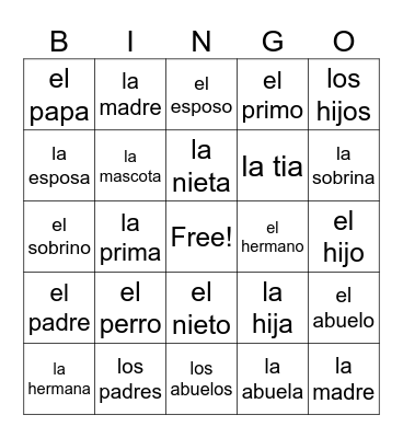 La Familia Bingo Card