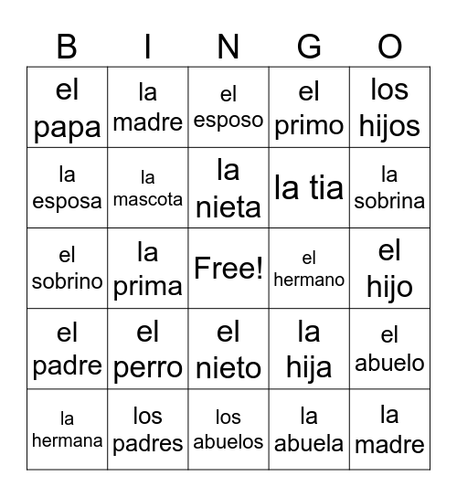 La Familia Bingo Card