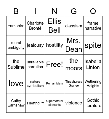 Wuthering Heights Review Bingo Card