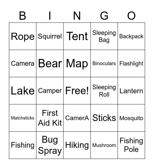CAMPING Bingo Card