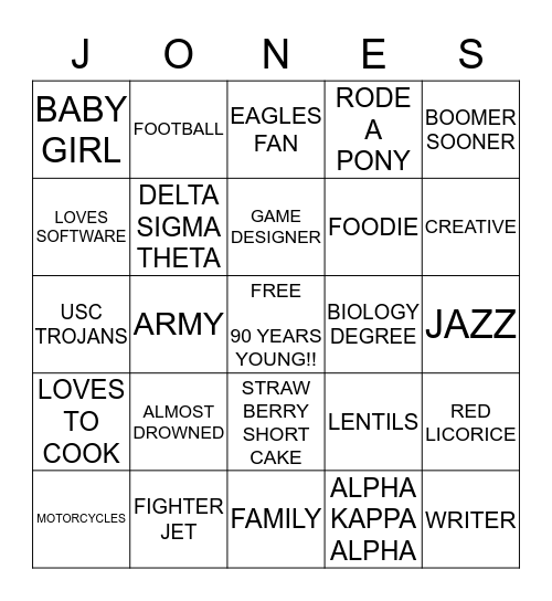 FAMIILY BINGO Card