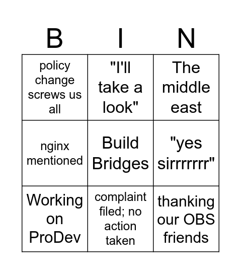 Meeting Bingo Card