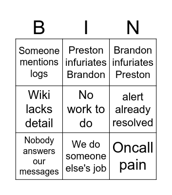 Work Bingo Card