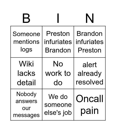 Work Bingo Card