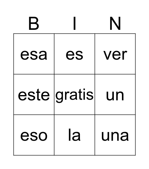 palabras frequentes Bingo Card