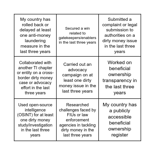 DIRTY MONEY BINGO Card