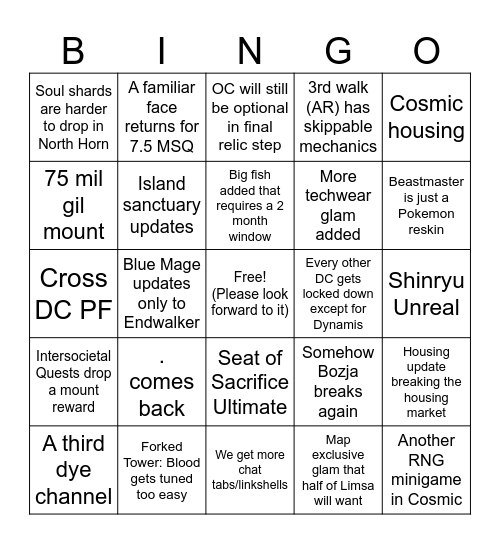 FFXIV 7.5 Bingo Card