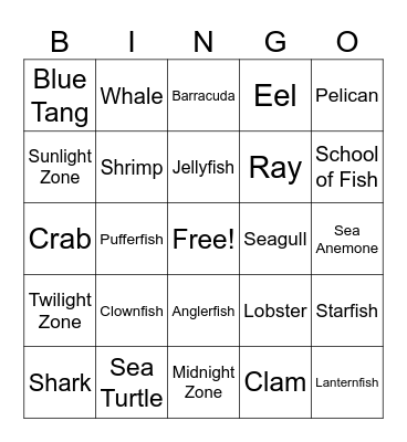 Ocean Bingo Card