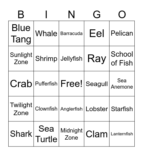 Ocean Bingo Card