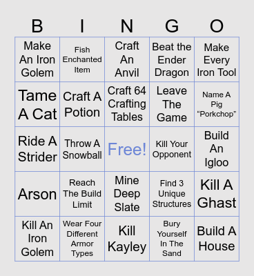 MINECRAFT BINGO Card