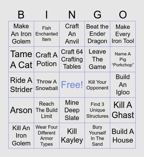 MINECRAFT BINGO Card