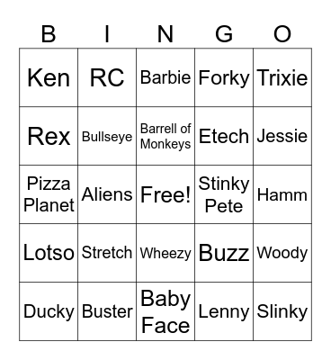 Toy Story Bingo Card