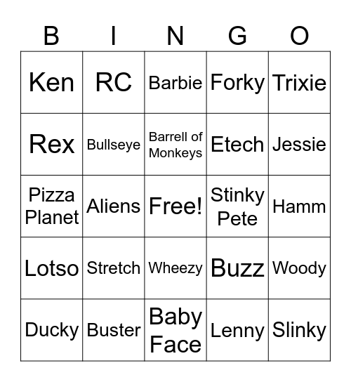 Toy Story Bingo Card