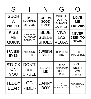 ELVIS PRESLEY SONGS Bingo Card