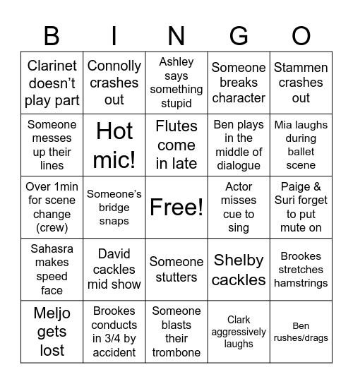 Pit Orchestra Bingo! Bingo Card