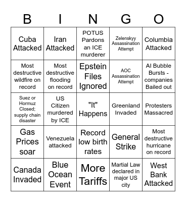 2026 Predictions Bingo Card