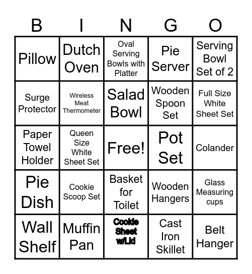 Bridal Bingo Card