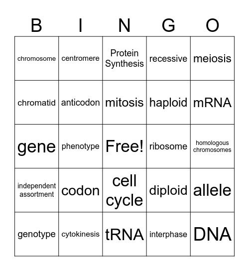 Genetic Bingo Card