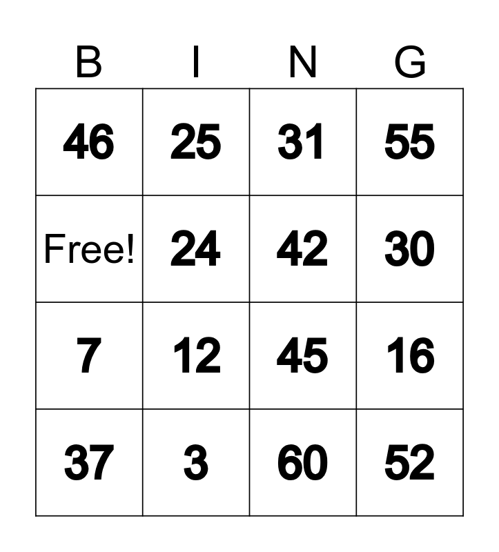 Large Print Bingo Card Bingo Card