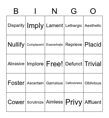 Honors ENGL II: 3rd Term Bingo Card