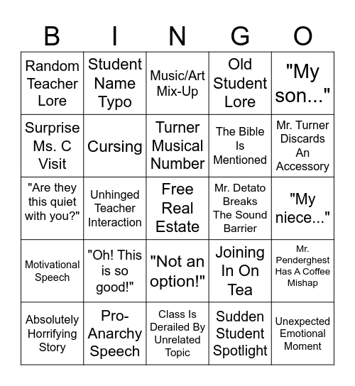 Inter-Disc. Teacher Bingo Card