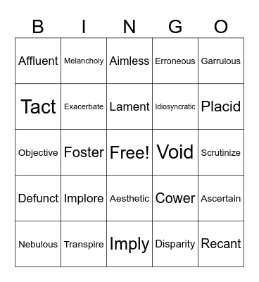 Honors ENGL II: 3rd Term Bingo Card