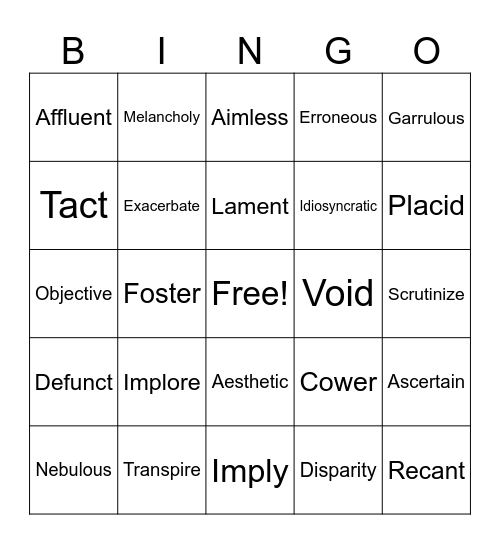 Honors ENGL II: 3rd Term Bingo Card
