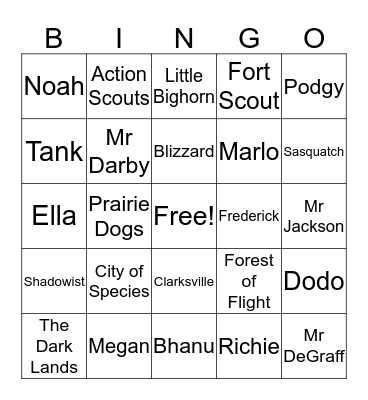 The Secret Zoo Bingo Card