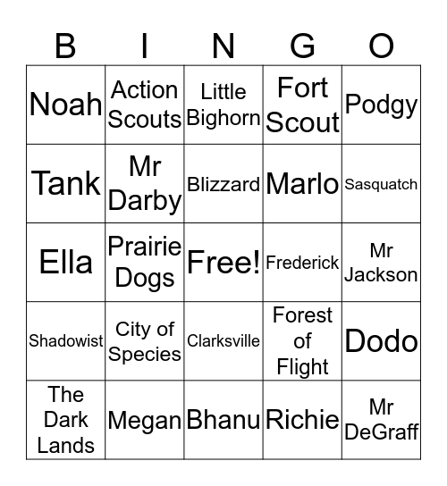 The Secret Zoo Bingo Card