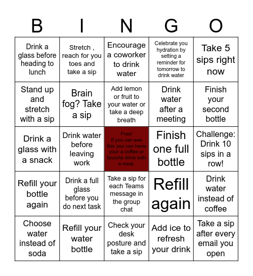 Water Wednesday Bingo Card Bingo Card