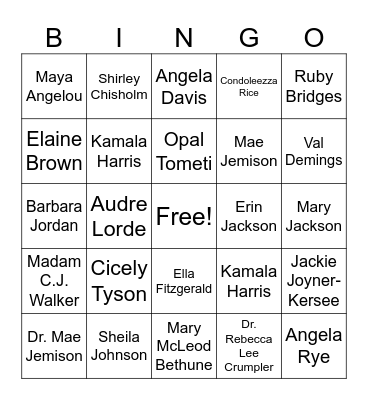 Womens History Bingo Card