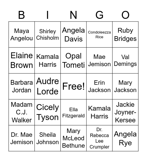 Womens History Bingo Card