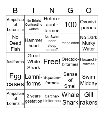 Sharks Bingo Card