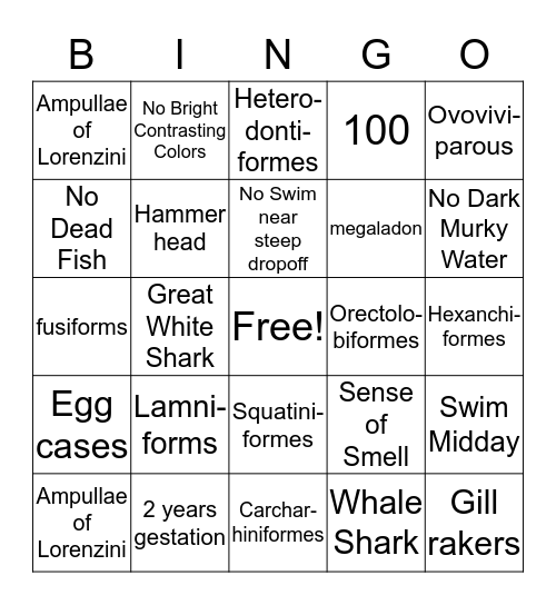 Sharks Bingo Card