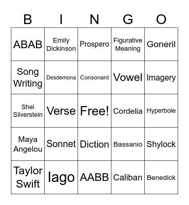 Figurative Language Bingo Card