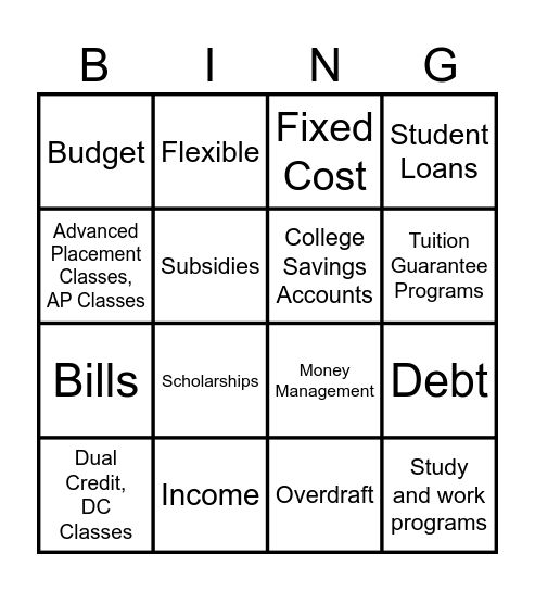 Financial Terms Bingo Card